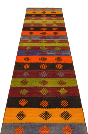 Geometric Over Dyed Kilim Rug 2'6'' x 9'1'' ft 75 x 276 cm