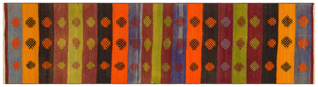 Geometric Over Dyed Kilim Rug 2'6'' x 9'1'' ft 75 x 276 cm