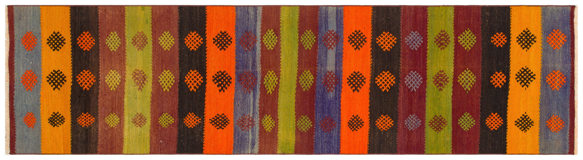 Geometric Over Dyed Kilim Rug 2&#39;6&#39;&#39; x 9&#39;1&#39;&#39; ft 75 x 276 cm