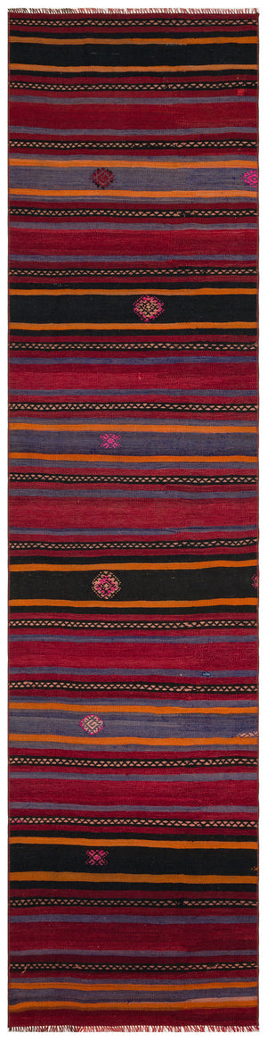Striped Design Hand Knotted Kilim Runner 2'9'' x 10'9'' ft 83 x 328 cm
