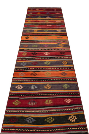 Striped Over Dyed Kilim Rug 2'8'' x 11'10'' ft 81 x 361 cm
