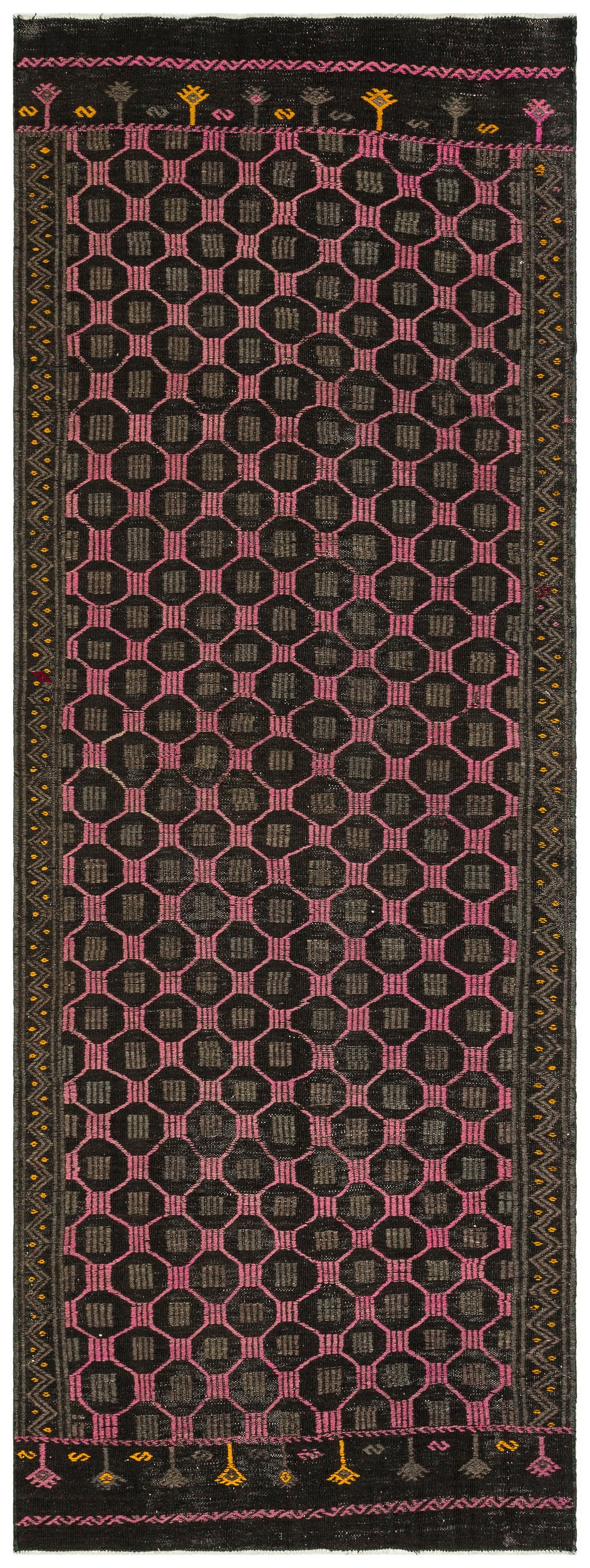Geometric Over Dyed Kilim Rug 3&#39;7&#39;&#39; x 9&#39;9&#39;&#39; ft 110 x 298 cm