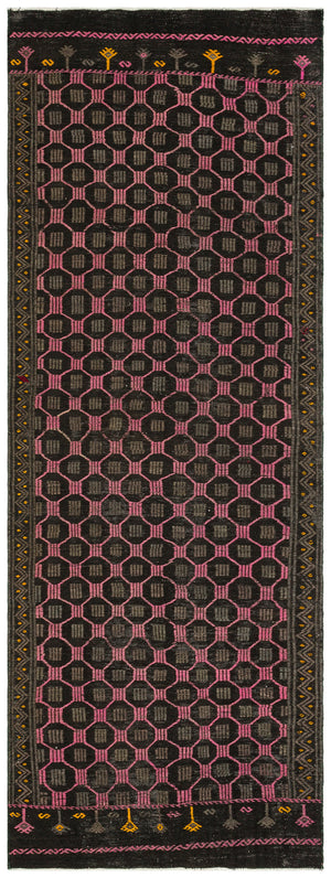 Geometric Over Dyed Kilim Rug 3'7'' x 9'9'' ft 110 x 298 cm