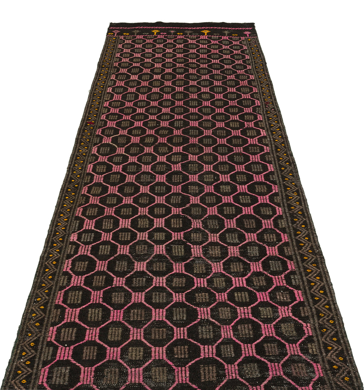 Geometric Over Dyed Kilim Rug 3&#39;7&#39;&#39; x 9&#39;9&#39;&#39; ft 110 x 298 cm