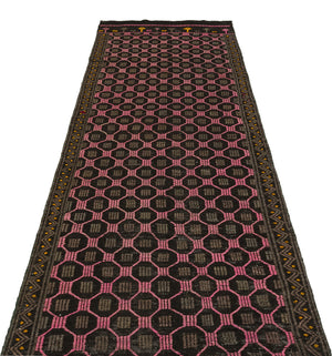 Geometric Over Dyed Kilim Rug 3'7'' x 9'9'' ft 110 x 298 cm