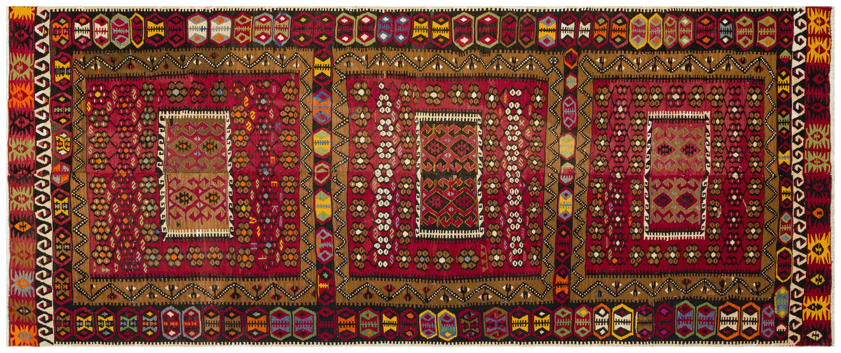Geometric Over Dyed Kilim Rug 4&#39;7&#39;&#39; x 10&#39;10&#39;&#39; ft 140 x 330 cm