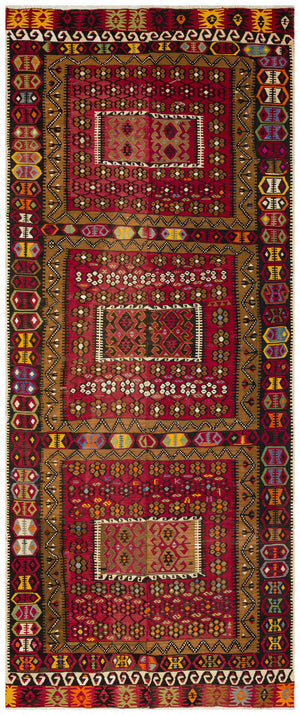 Geometric Over Dyed Kilim Rug 4'7'' x 10'10'' ft 140 x 330 cm