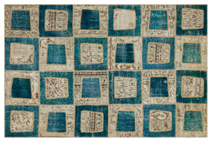 Turquoise Over Dyed Patchwork Unique Rug 5'4'' x 8'0'' ft 162 x 244 cm