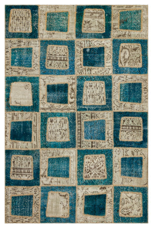 Turquoise Over Dyed Patchwork Unique Rug 5'4'' x 8'0'' ft 162 x 244 cm