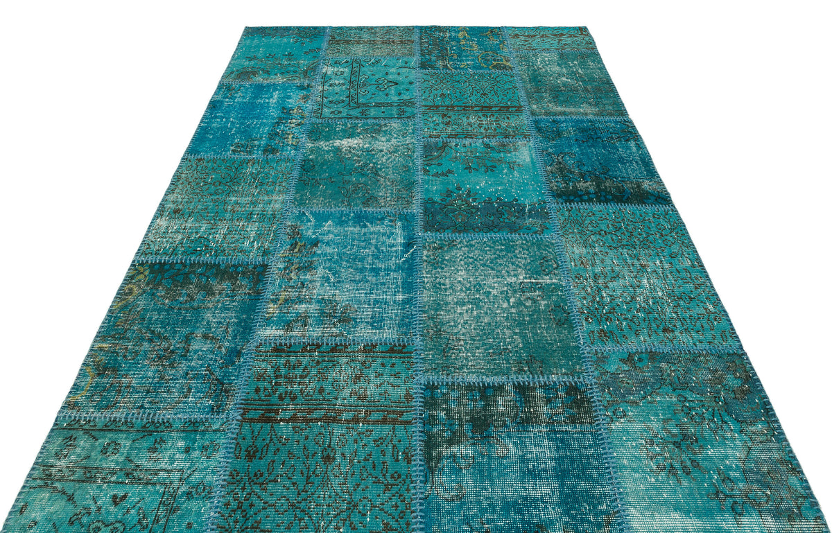 Turquoise Over Dyed Patchwork Unique Rug 5&#39;3&#39;&#39; x 7&#39;8&#39;&#39; ft 161 x 233 cm