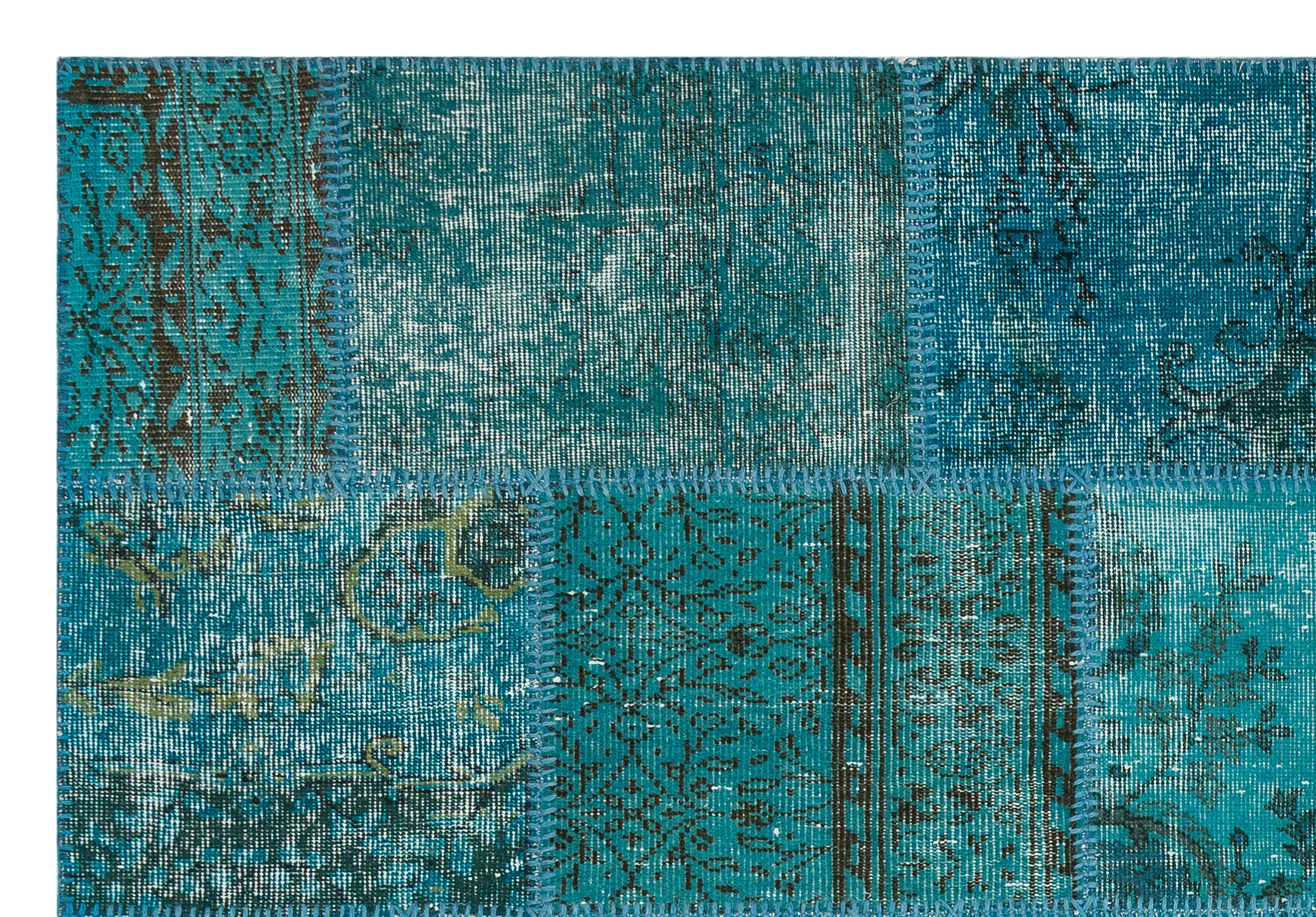 Turquoise Over Dyed Patchwork Unique Rug 5'3'' x 7'8'' ft 161 x 233 cm