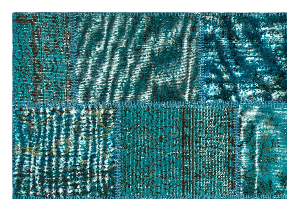 Turquoise Over Dyed Patchwork Unique Rug 5&#39;3&#39;&#39; x 7&#39;8&#39;&#39; ft 161 x 233 cm