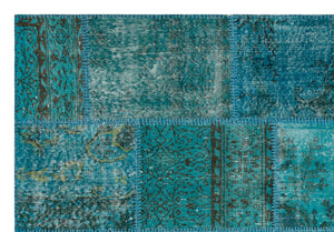 Turquoise Over Dyed Patchwork Unique Rug 5'3'' x 7'8'' ft 161 x 233 cm