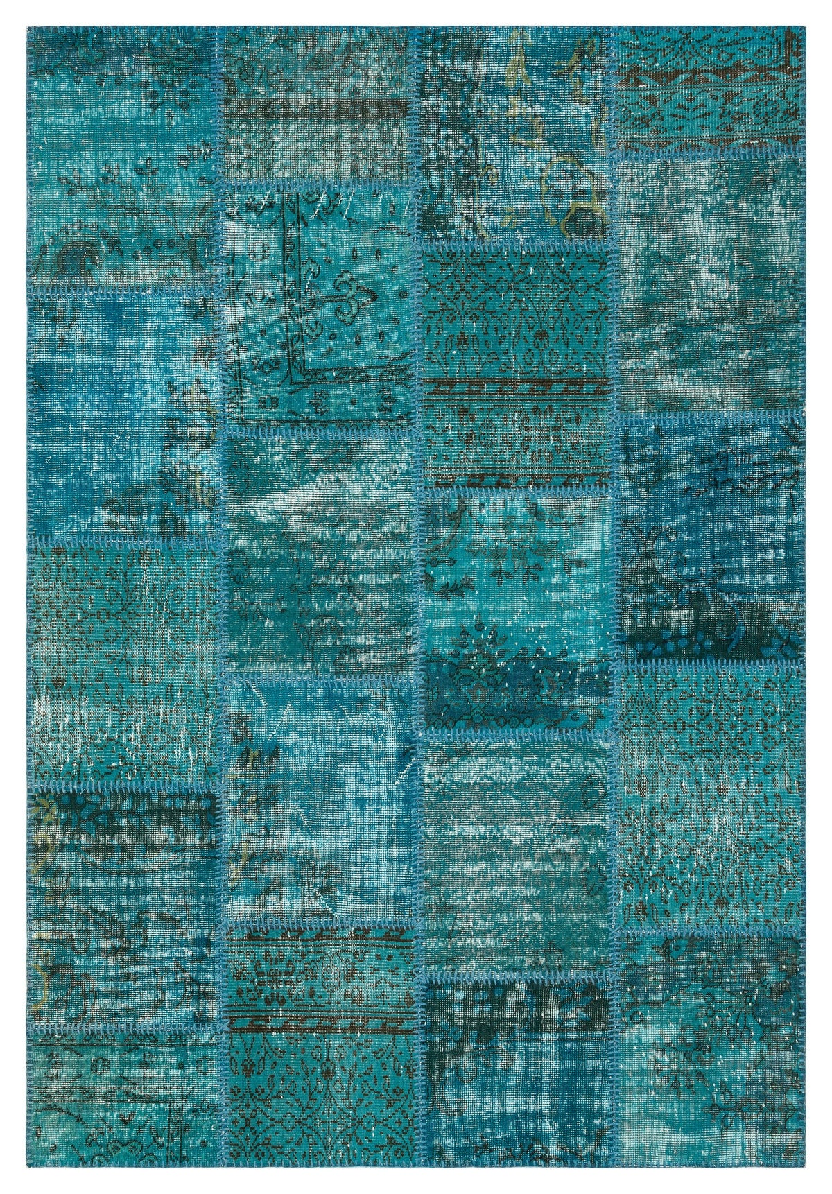 Turquoise Over Dyed Patchwork Unique Rug 5&#39;3&#39;&#39; x 7&#39;8&#39;&#39; ft 161 x 233 cm