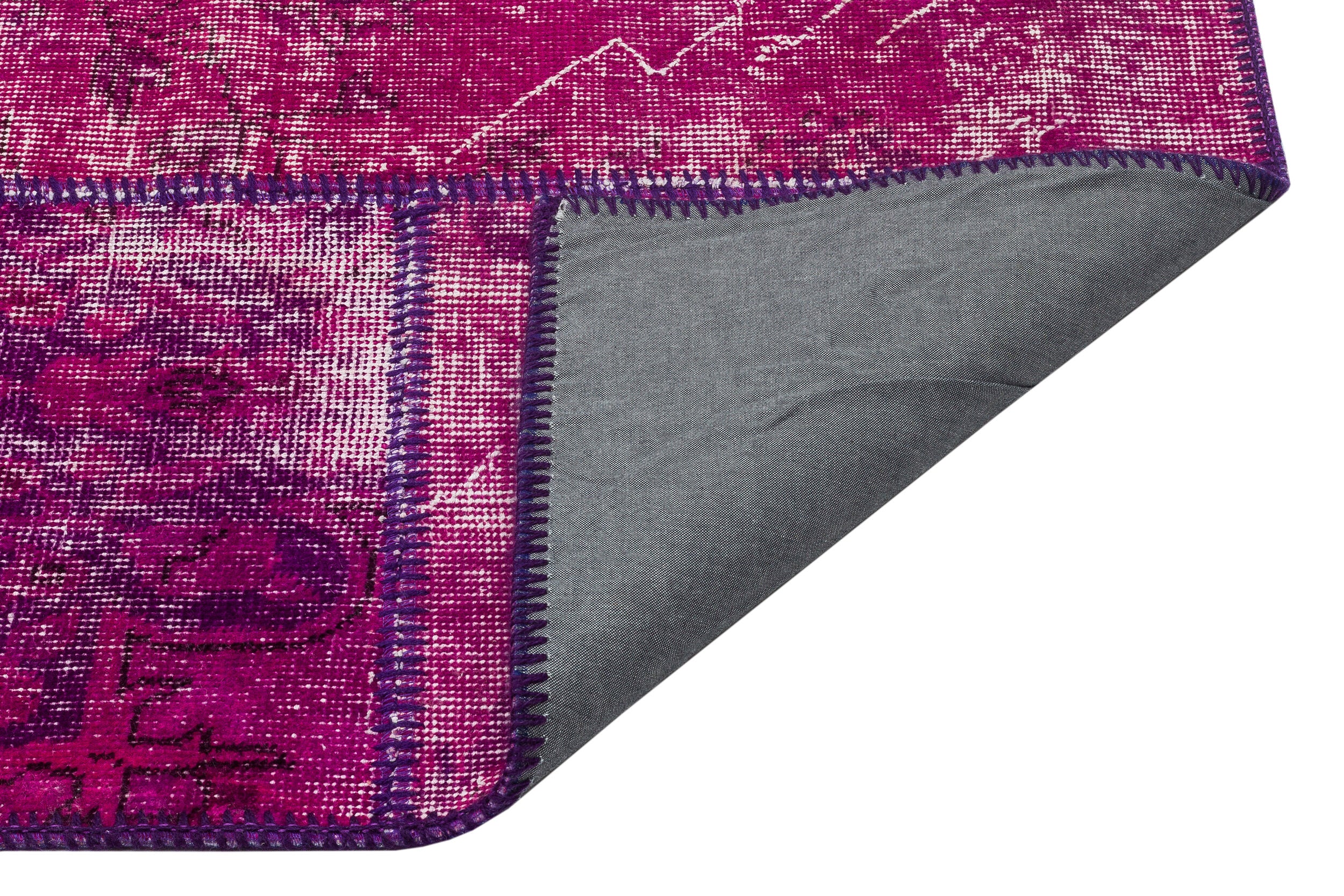 Fuchsia Over Dyed Patchwork Unique Rug 5'3'' x 7'7'' ft 161 x 231 cm