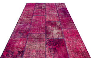 Fuchsia Over Dyed Patchwork Unique Rug 5'3'' x 7'7'' ft 161 x 231 cm