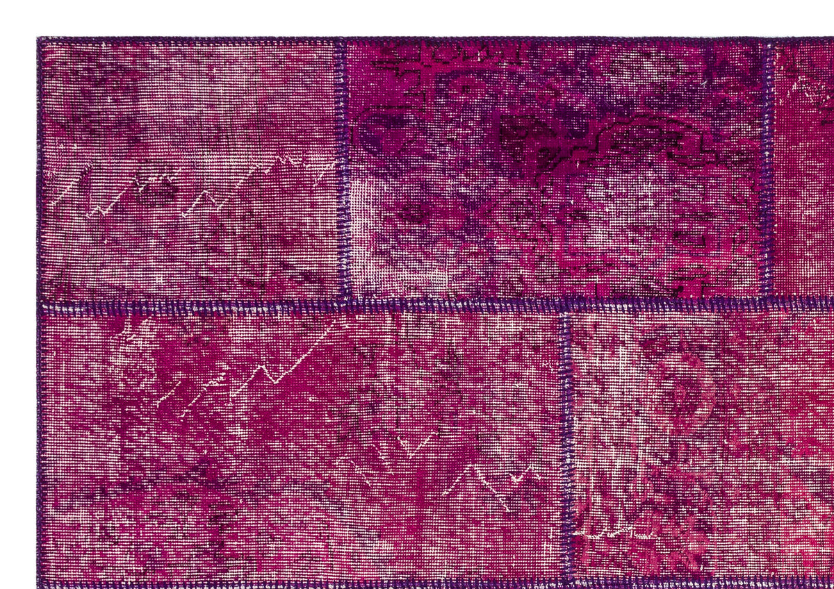 Fuchsia Over Dyed Patchwork Unique Rug 5&#39;3&#39;&#39; x 7&#39;7&#39;&#39; ft 161 x 231 cm