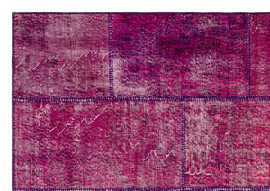 Fuchsia Over Dyed Patchwork Unique Rug 5'3'' x 7'7'' ft 161 x 231 cm
