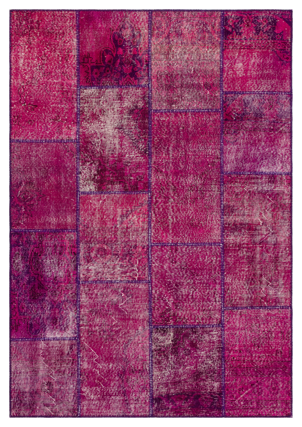 Fuchsia Over Dyed Patchwork Unique Rug 5'3'' x 7'7'' ft 161 x 231 cm