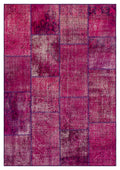 Fuchsia Over Dyed Patchwork Unique Rug 5'3'' x 7'7'' ft 161 x 231 cm