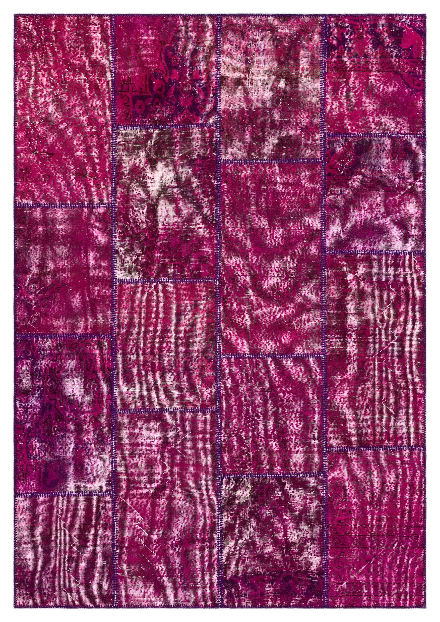 Fuchsia Over Dyed Patchwork Unique Rug 5'3'' x 7'7'' ft 161 x 231 cm