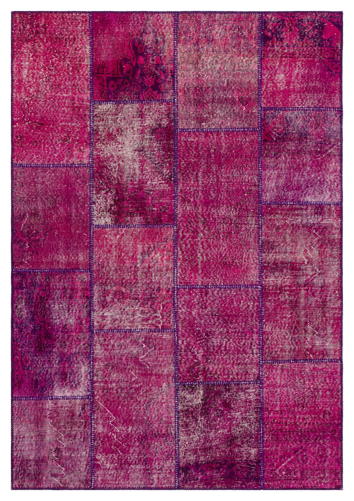 Fuchsia Over Dyed Patchwork Unique Rug 5&#39;3&#39;&#39; x 7&#39;7&#39;&#39; ft 161 x 231 cm