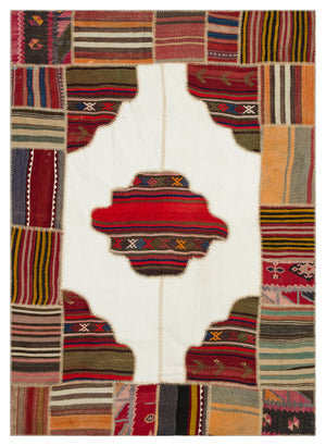 Naturel Over Dyed Kilim Patchwork Unique Rug 5'3'' x 7'4'' ft 160 x 224 cm