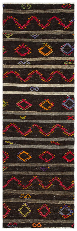 Striped Over Dyed Kilim Rug 2'7'' x 8'1'' ft 80 x 247 cm