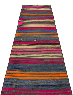 Striped Over Dyed Kilim Rug 2'8'' x 8'4'' ft 81 x 253 cm