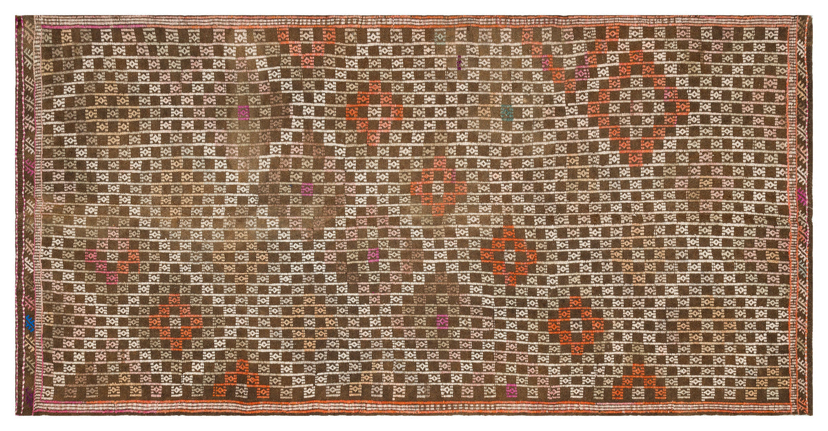 Geometric Over Dyed Kilim Rug 4&#39;6&#39;&#39; x 9&#39;4&#39;&#39; ft 138 x 285 cm