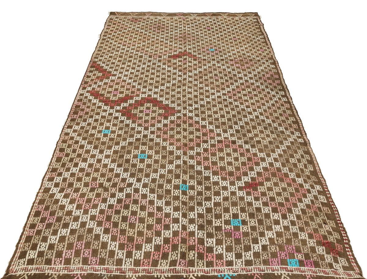 Geometric Over Dyed Kilim Rug 4&#39;10&#39;&#39; x 8&#39;8&#39;&#39; ft 147 x 264 cm