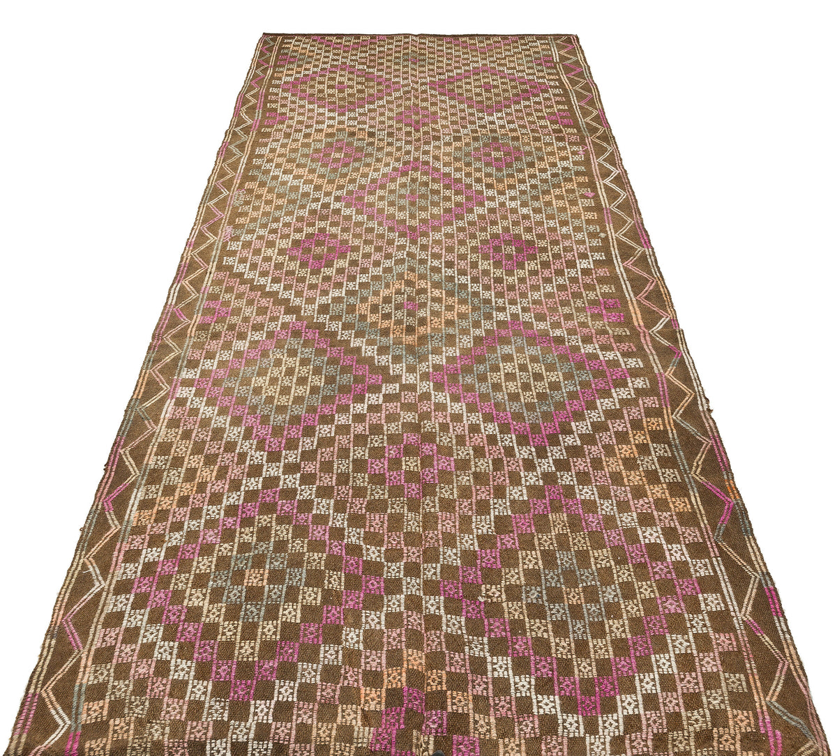Geometric Over Dyed Kilim Rug 4&#39;6&#39;&#39; x 10&#39;2&#39;&#39; ft 136 x 310 cm
