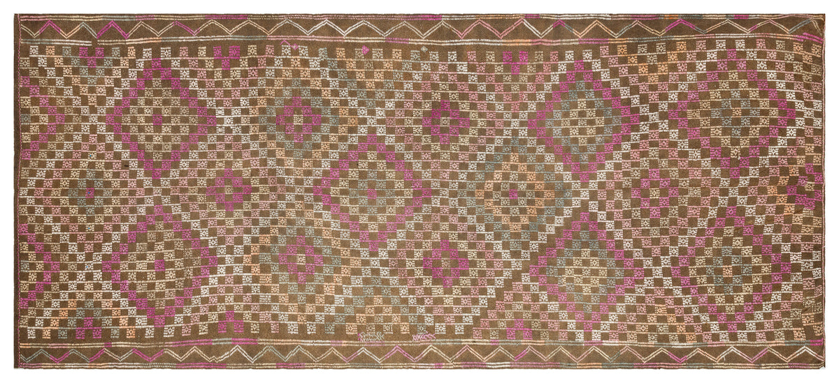 Geometric Over Dyed Kilim Rug 4&#39;6&#39;&#39; x 10&#39;2&#39;&#39; ft 136 x 310 cm