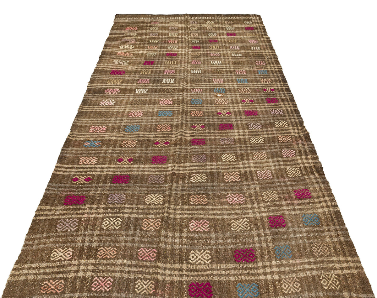 Geometric Over Dyed Kilim Rug 4&#39;9&#39;&#39; x 9&#39;10&#39;&#39; ft 145 x 300 cm