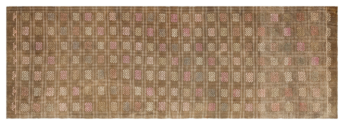 Geometric Over Dyed Kilim Rug 3&#39;1&#39;&#39; x 8&#39;12&#39;&#39; ft 95 x 274 cm