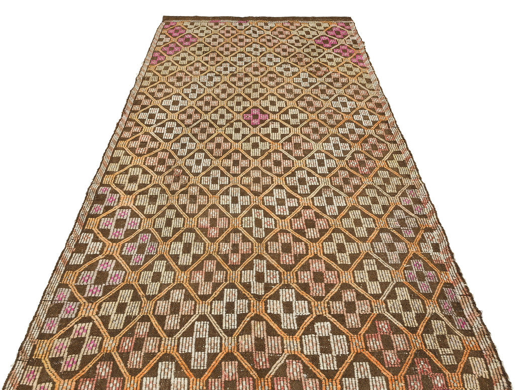 Geometric Over Dyed Kilim Rug 4'11'' x 9'4'' ft 150 x 285 cm