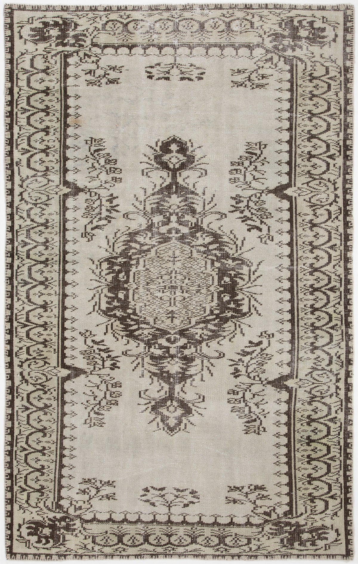 Beige Over Dyed Vintage Rug 5&#39;1&#39;&#39; x 8&#39;1&#39;&#39; ft 156 x 246 cm