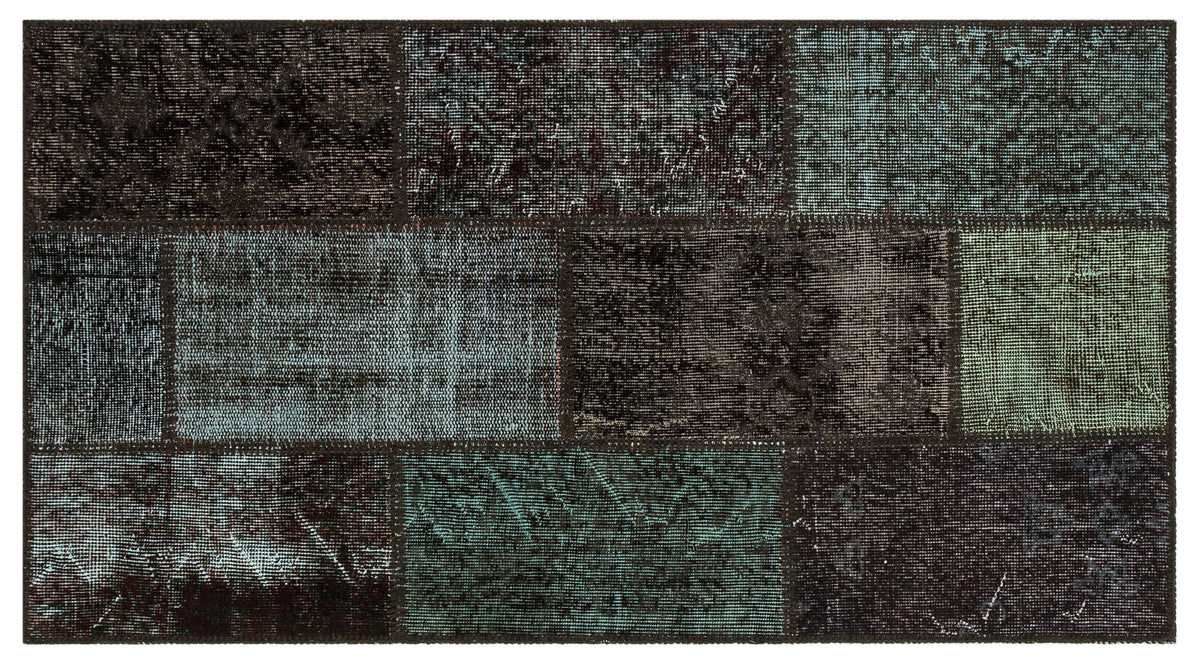 Black Over Dyed Patchwork Unique Rug 2&#39;8&#39;&#39; x 4&#39;11&#39;&#39; ft 82 x 150 cm