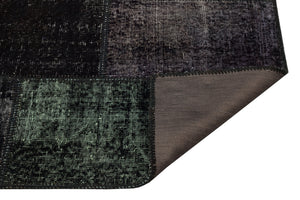 Black Over Dyed Patchwork Unique Rug 3'3'' x 9'10'' ft 100 x 300 cm