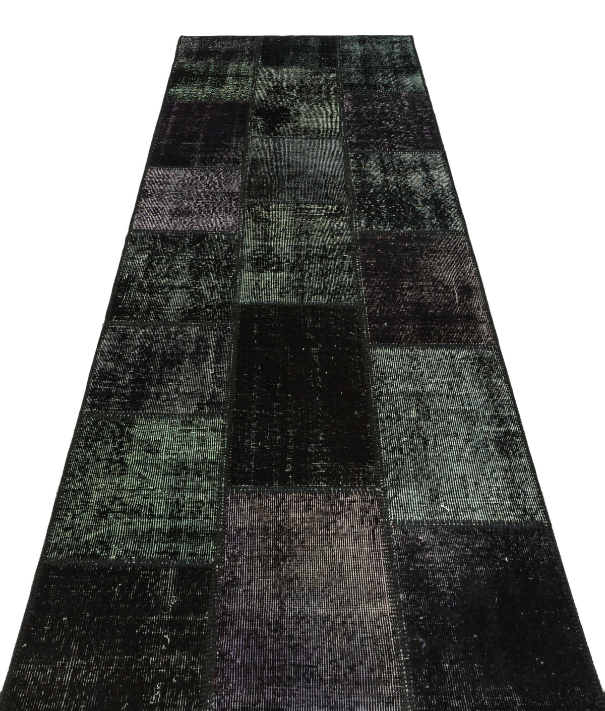 Black Over Dyed Patchwork Unique Rug 3&#39;3&#39;&#39; x 9&#39;10&#39;&#39; ft 100 x 300 cm