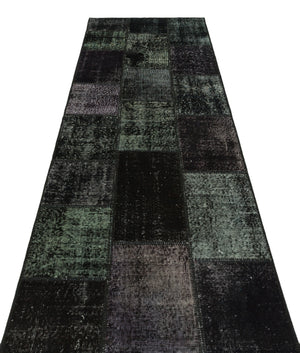 Black Over Dyed Patchwork Unique Rug 3'3'' x 9'10'' ft 100 x 300 cm