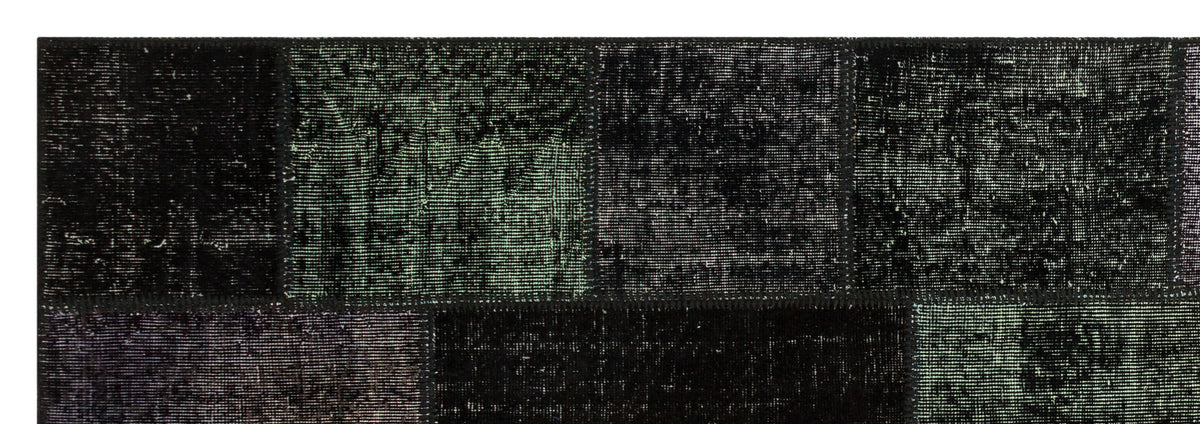 Black Over Dyed Patchwork Unique Rug 3&#39;3&#39;&#39; x 9&#39;10&#39;&#39; ft 100 x 300 cm