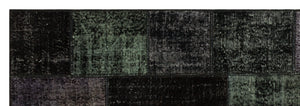 Black Over Dyed Patchwork Unique Rug 3'3'' x 9'10'' ft 100 x 300 cm