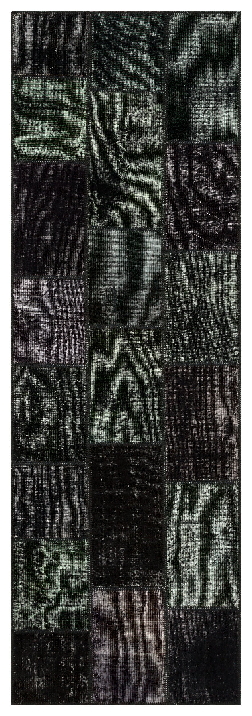 Black Over Dyed Patchwork Unique Rug 3&#39;3&#39;&#39; x 9&#39;10&#39;&#39; ft 100 x 300 cm