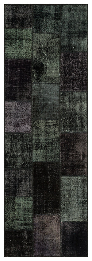 Black Over Dyed Patchwork Unique Rug 3'3'' x 9'10'' ft 100 x 300 cm