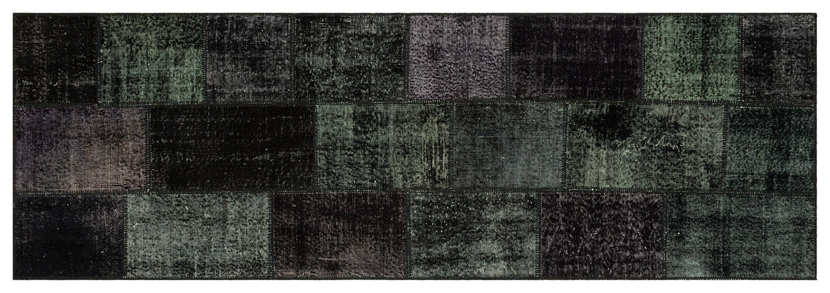 Black Over Dyed Patchwork Unique Rug 3&#39;3&#39;&#39; x 9&#39;10&#39;&#39; ft 100 x 300 cm