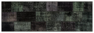 Black Over Dyed Patchwork Unique Rug 3'3'' x 9'10'' ft 100 x 300 cm