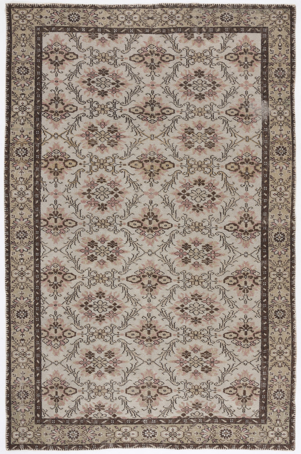 Beige Over Dyed Vintage Rug 5&#39;10&#39;&#39; x 8&#39;10&#39;&#39; ft 177 x 270 cm
