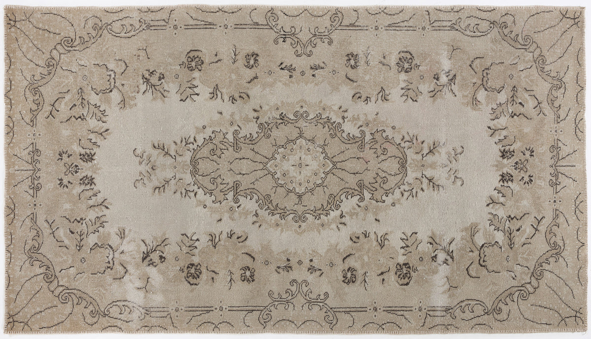 Beige Over Dyed Vintage Rug 5&#39;4&#39;&#39; x 9&#39;5&#39;&#39; ft 162 x 286 cm
