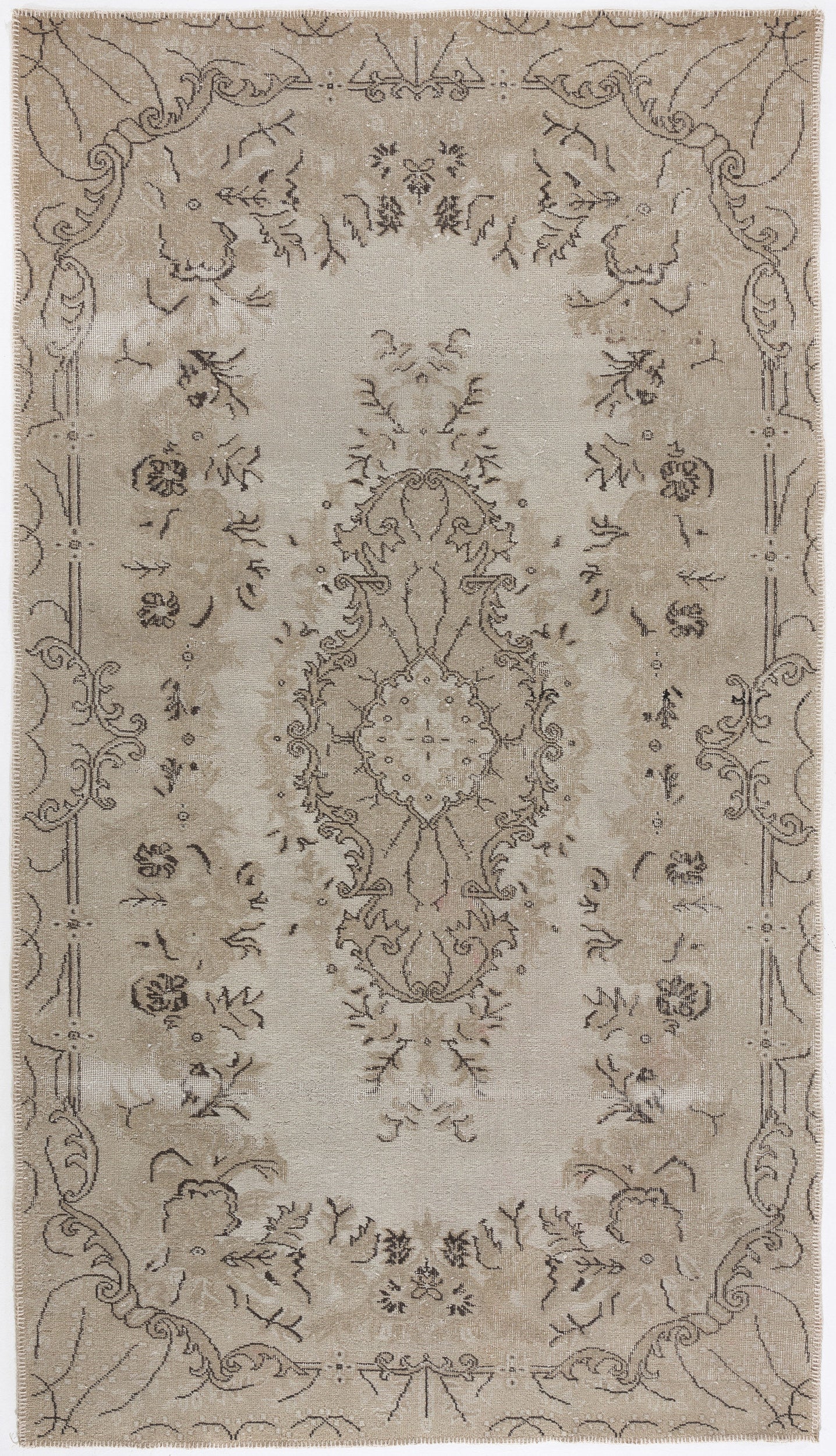 Beige Over Dyed Vintage Rug 5'4'' x 9'5'' ft 162 x 286 cm